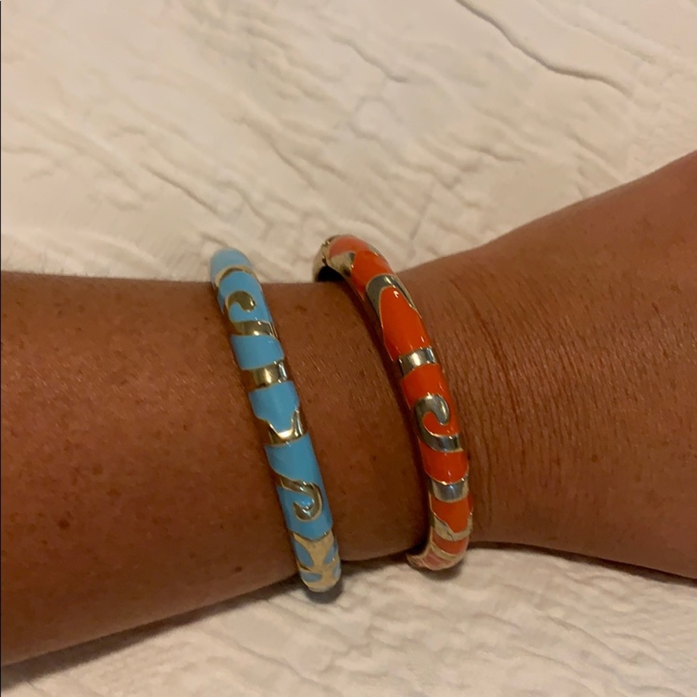 Blue and orange gold enamel bracelets